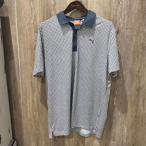 Puma golf shirt. White and gray checker/tire tread pattern.